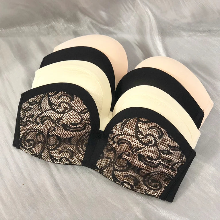 Strapless Lace Bra – Wireless Half-Cup Push-Up