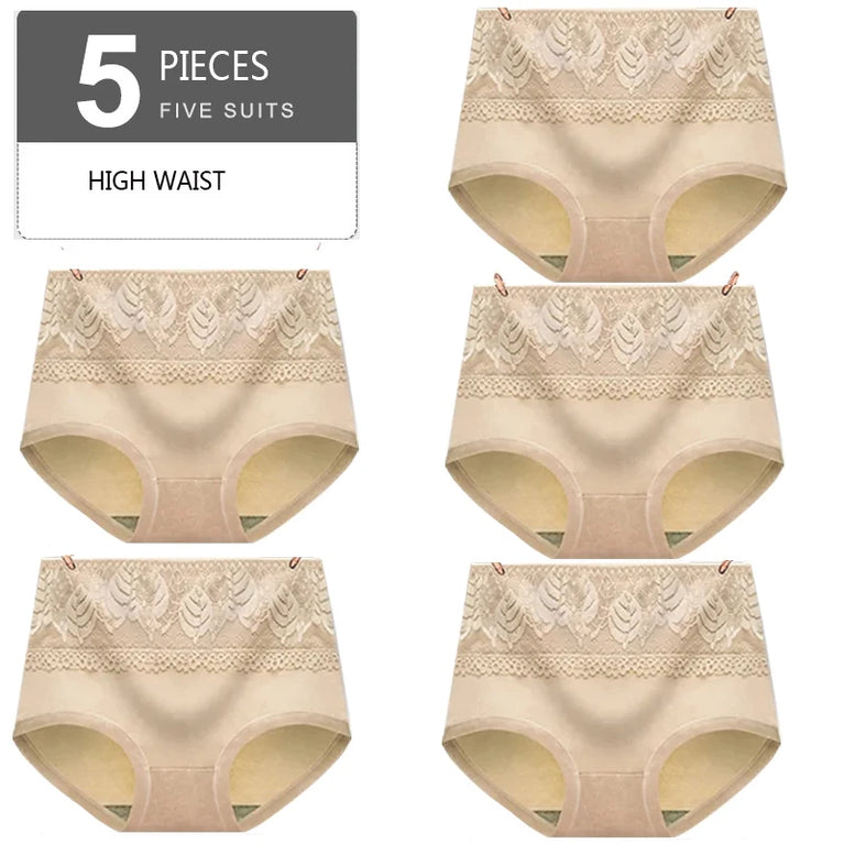 5pc High-Waist Cotton Briefs | Lace Body Shaper Set