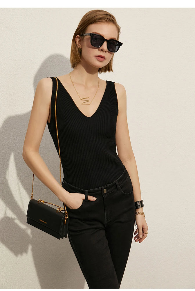 Minimalism V-Neck Knitted Camisole | Office Lady Tank