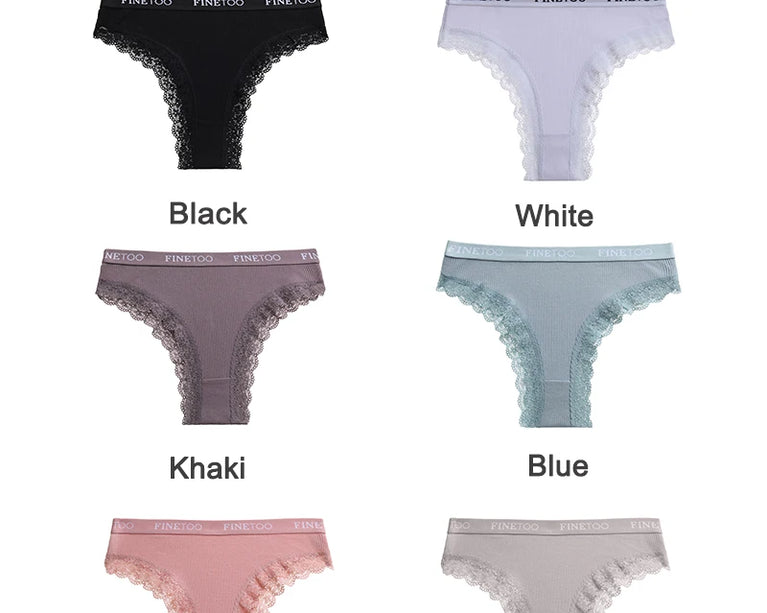 4pc Cotton Bikini Set | Lace Trim Brazilian Briefs