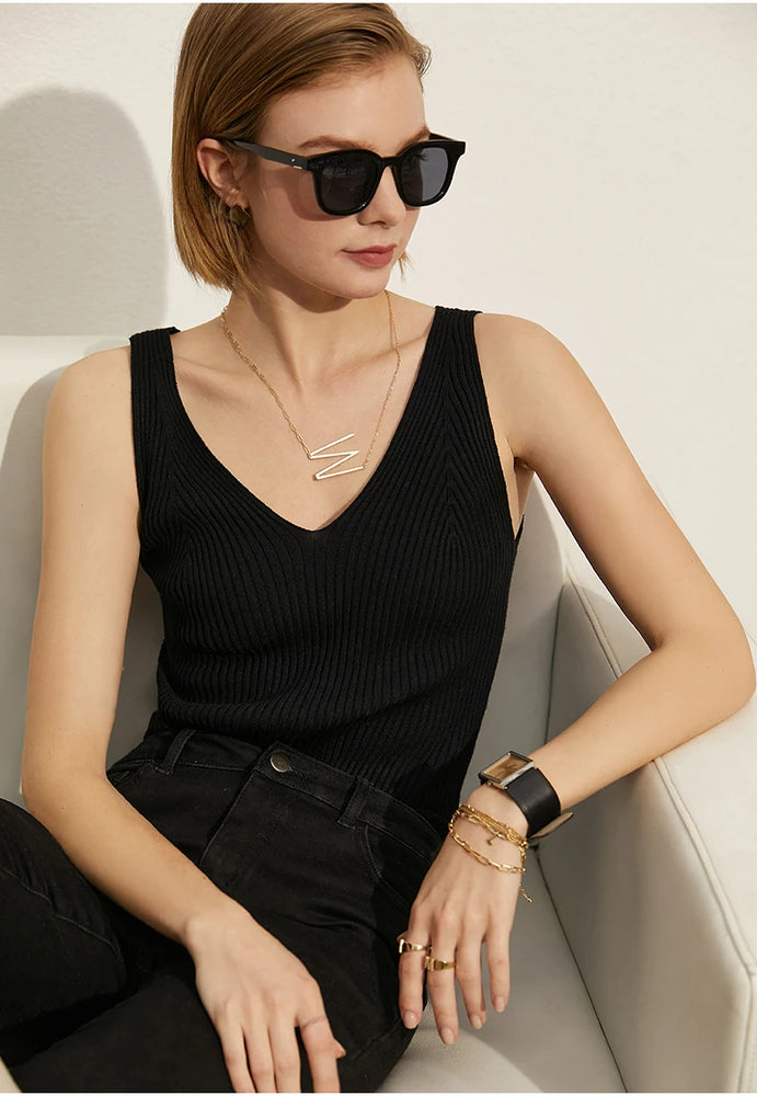 Minimalism V-Neck Knitted Camisole | Office Lady Tank