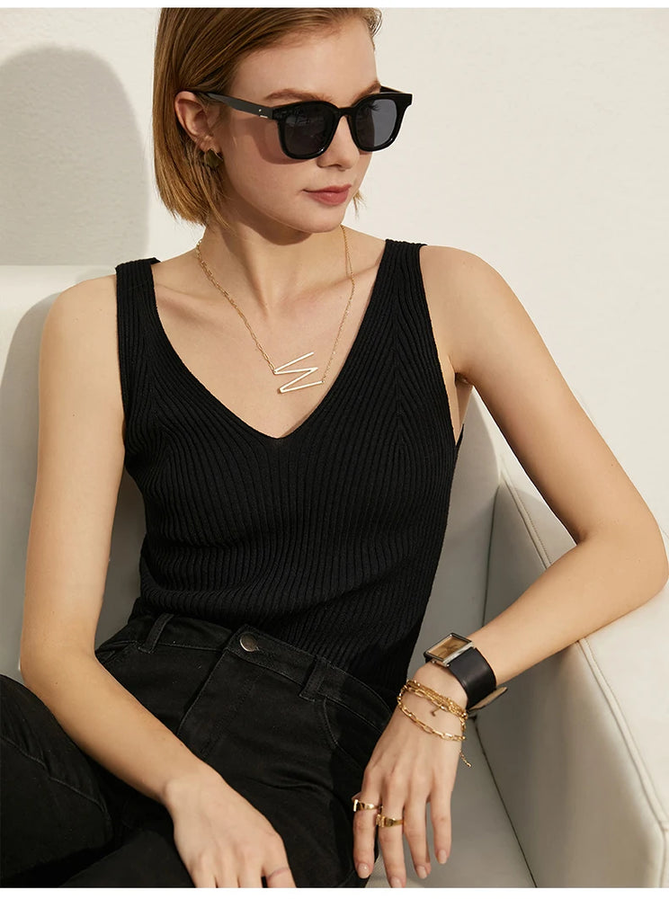 Minimalism V-Neck Knitted Camisole | Office Lady Tank