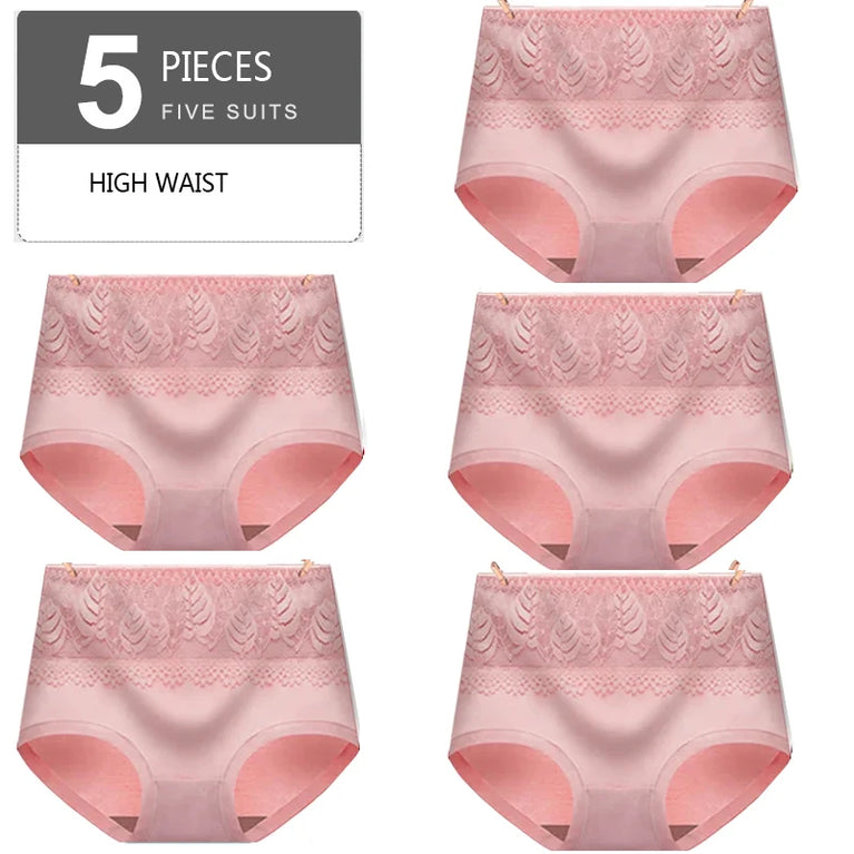 5pc High-Waist Cotton Briefs | Lace Body Shaper Set