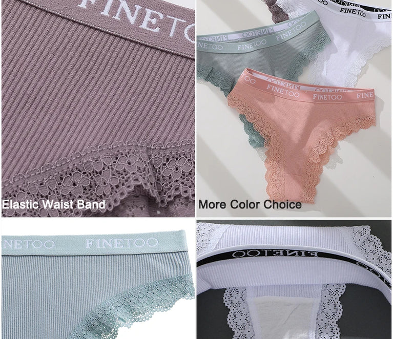 4pc Cotton Bikini Set | Lace Trim Brazilian Briefs