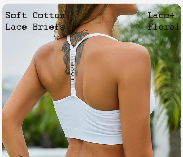 4pc Cotton Bikini Set | Lace Trim Brazilian Briefs