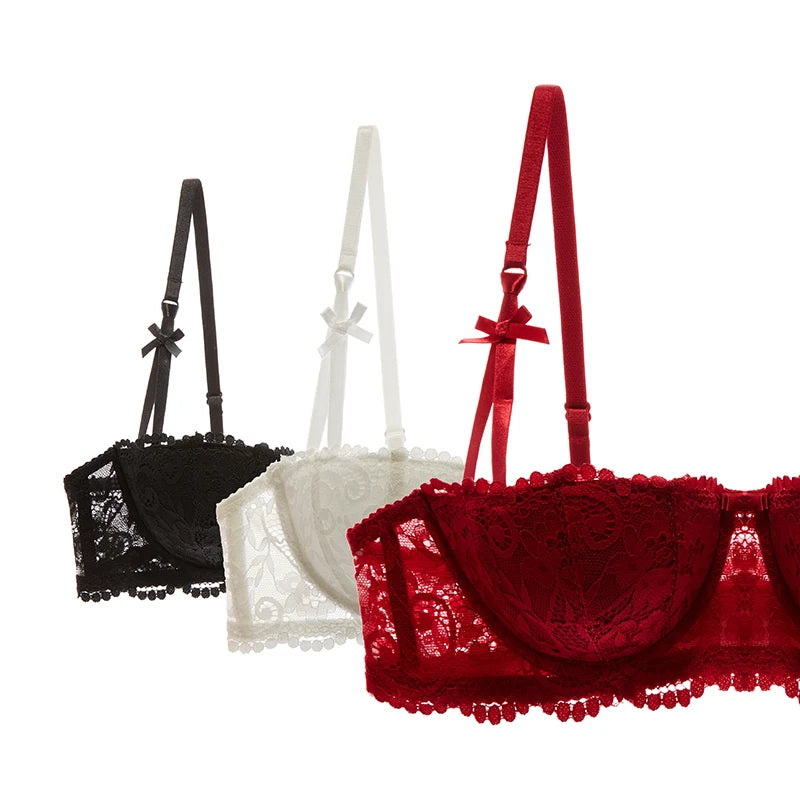 1/2 Half Cup Bras For The Second Skin Floral Embroidery Half-Cup Bra – Elegant Underwire LiftWomen Plus Size Lingerie Red Thin Underwear Cotton Sexy Push Up Balconette Bra Top Black White A B C D Cup