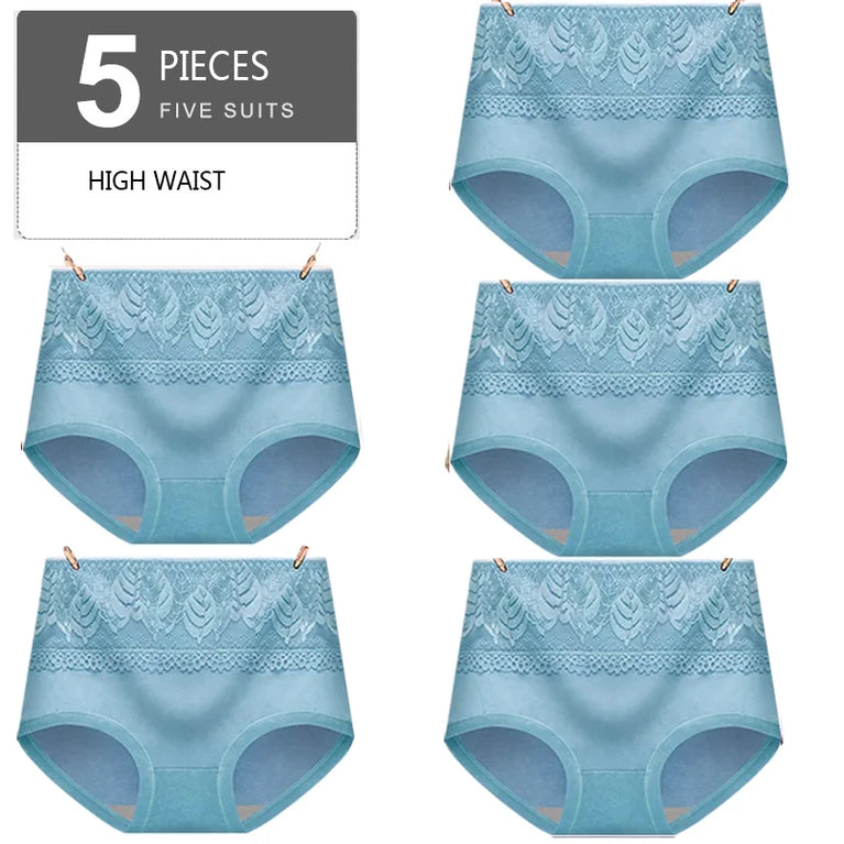 5pc High-Waist Cotton Briefs | Lace Body Shaper Set