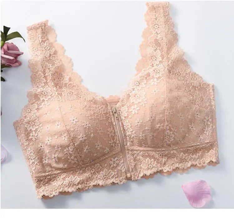Front-Zipper Recovery Bra – Wire-Free Lace Support