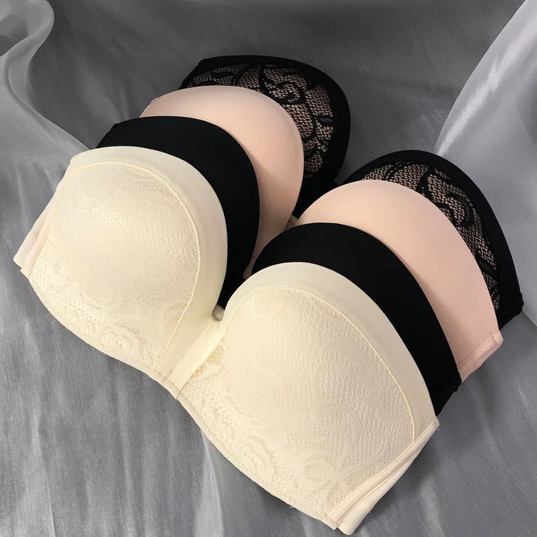 Strapless Lace Bra – Wireless Half-Cup Push-Up