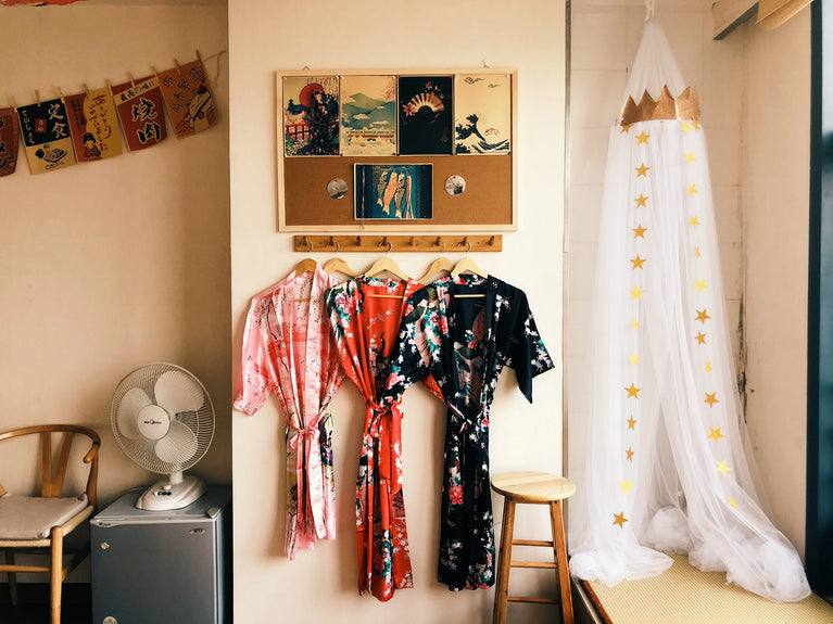 Peacock Print Kimono | Silk Satin Short Sleepwear