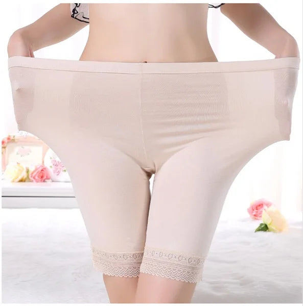 Plus Size Ice Silk Safety Shorts | Seamless Lace-Trim Under-Shorts