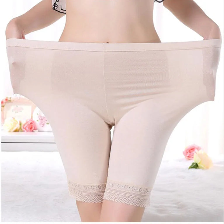 Plus Size Ice Silk Safety Shorts | Seamless Lace-Trim Under-Shorts