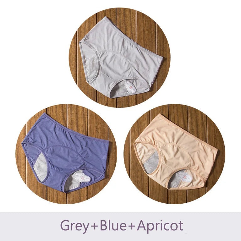 Leak-Proof Menstrual Briefs (3-Pack) – High-Rise Full Coverage Period & Incontinence Underwear