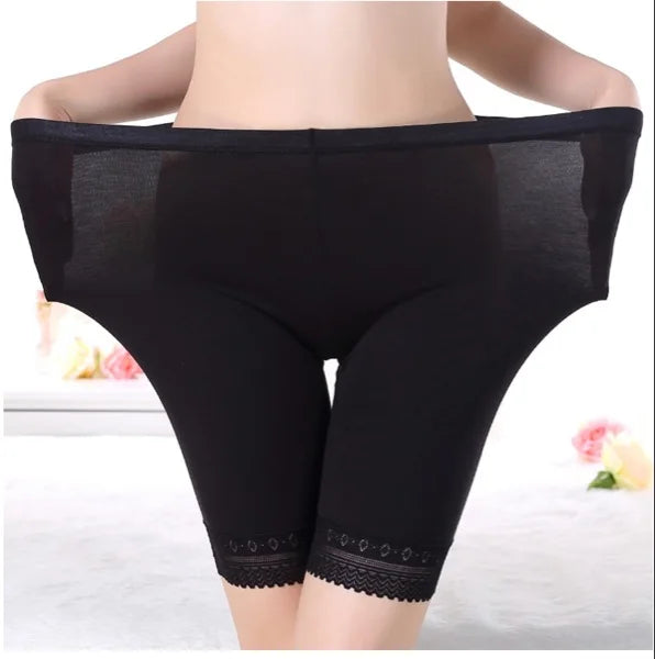 Plus Size Ice Silk Safety Shorts | Seamless Lace-Trim Under-Shorts