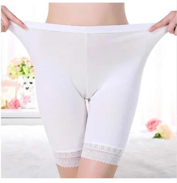 Plus Size Ice Silk Safety Shorts | Seamless Lace-Trim Under-Shorts