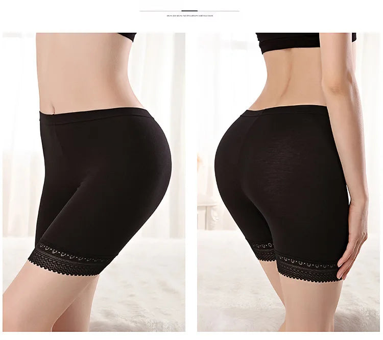 Plus Size Ice Silk Safety Shorts | Seamless Lace-Trim Under-Shorts