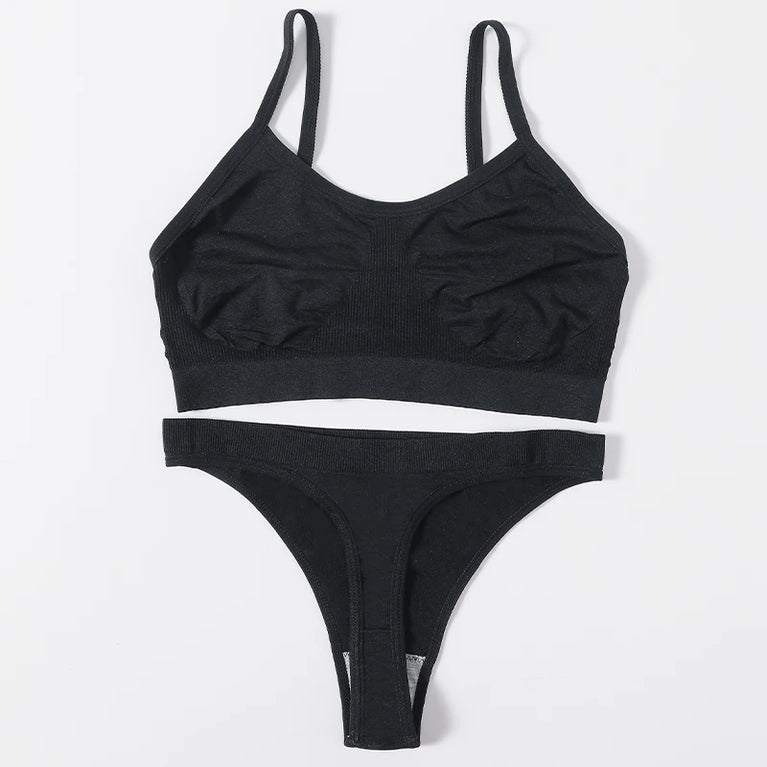WOMEN SEAMLESS PUSH UP RIBBED BRA AND PANTY SET WIRE FREE SEXY LINGERIE