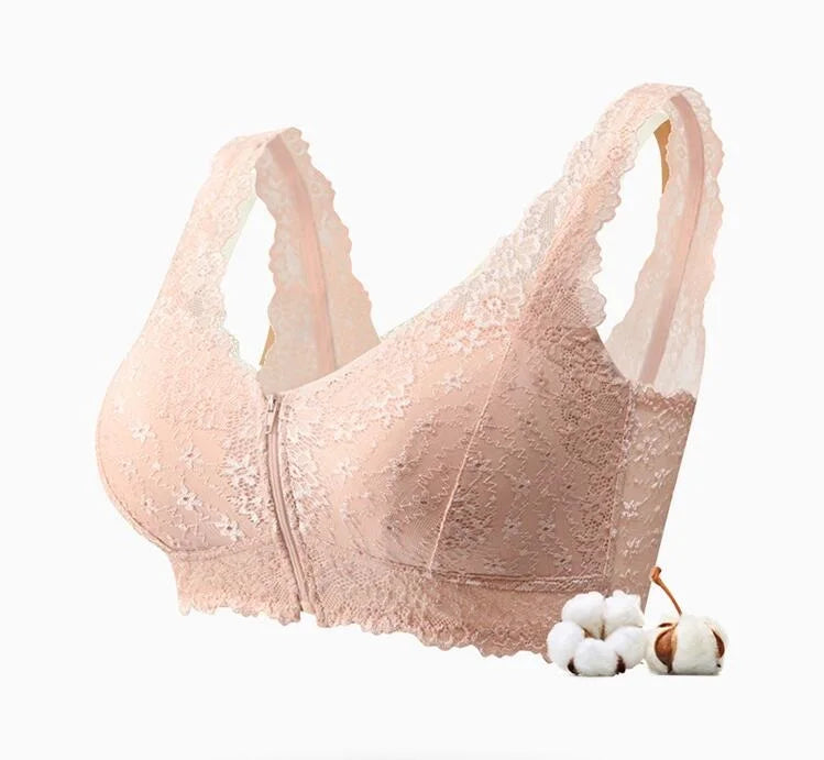 Front-Zipper Recovery Bra – Wire-Free Lace Support
