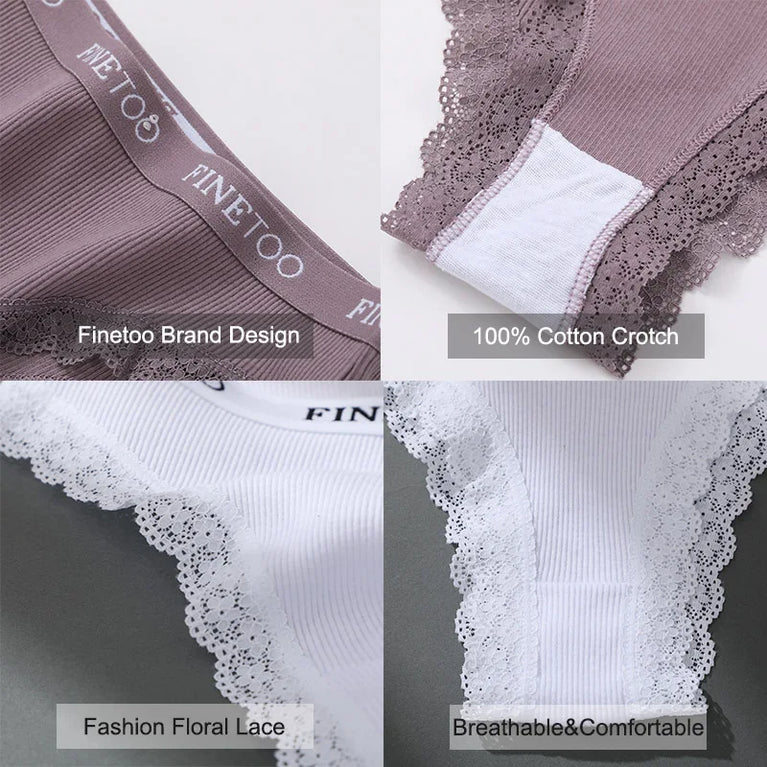 4pc Cotton Bikini Set | Lace Trim Brazilian Briefs
