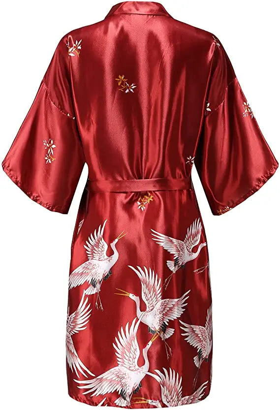 Luxury Floral Satin Silk Robe – Elegant Short-Sleeve Kimono Bathrobe for Brides, Bridesmaids, and Summer Lounging