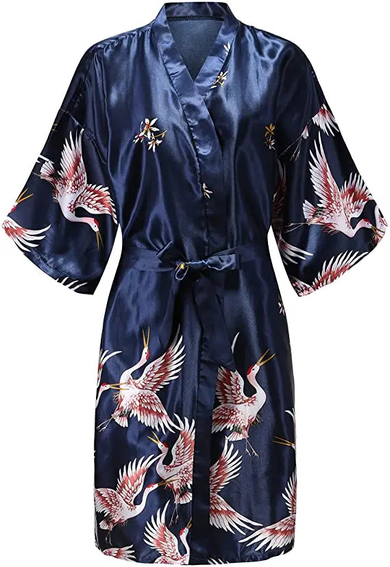 Luxury Floral Satin Silk Robe – Elegant Short-Sleeve Kimono Bathrobe for Brides, Bridesmaids, and Summer Lounging