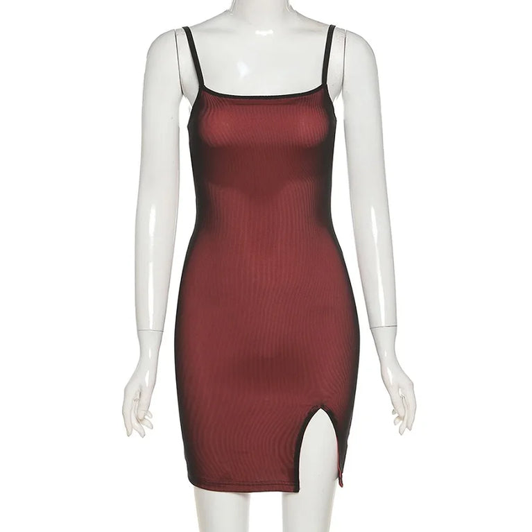Satin Slip Dress Mesh Mini Bodycon Summer Party Dress Women