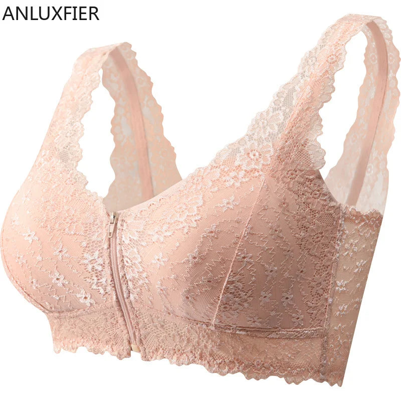 Front-Zipper Recovery Bra – Wire-Free Lace Support