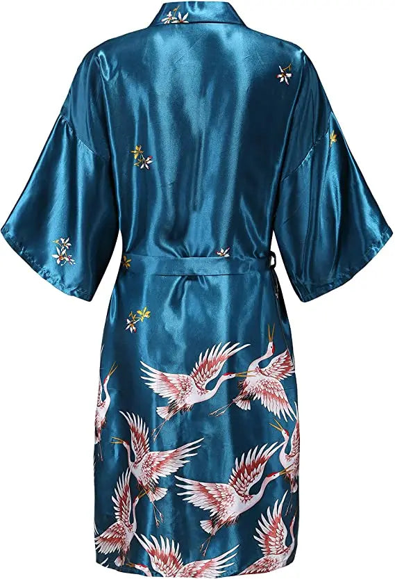 Luxury Floral Satin Silk Robe – Elegant Short-Sleeve Kimono Bathrobe for Brides, Bridesmaids, and Summer Lounging