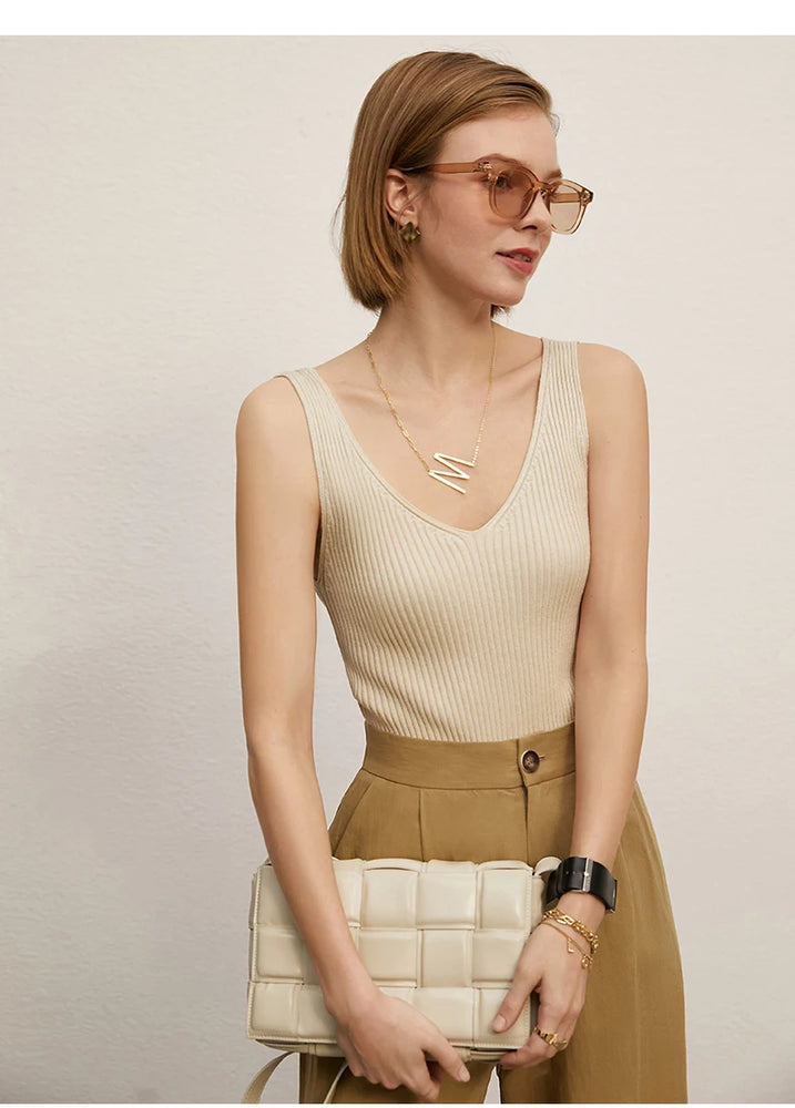 Minimalism V-Neck Knitted Camisole | Office Lady Tank