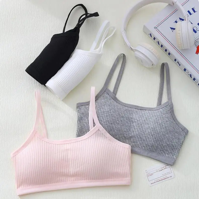 Ribbed Cotton Training Bra | Soft Girls' Sports Vest