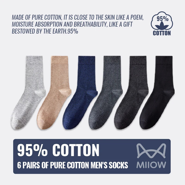 92% Pure Cotton Crew Socks | 6-Pack Antibacterial Set