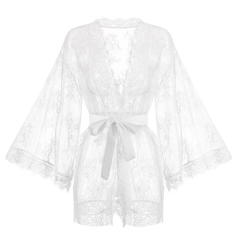 Sexy Lace Voile Robe | Lightweight Mini Loungewear