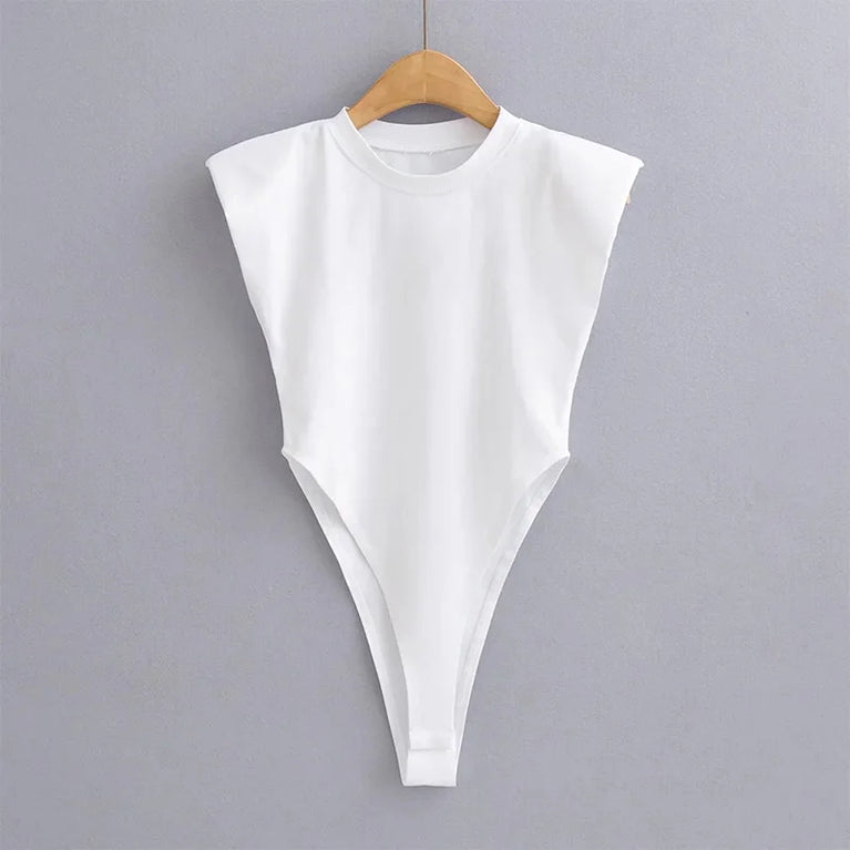 Padded Shoulder Bodysuit | Sexy Sleeveless Bodycon Top