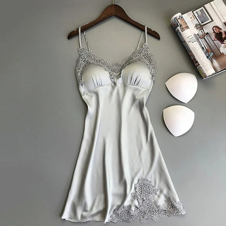 Women’s Sexy Lace Nightdress | Silk-Touch Robe & Briefs Set