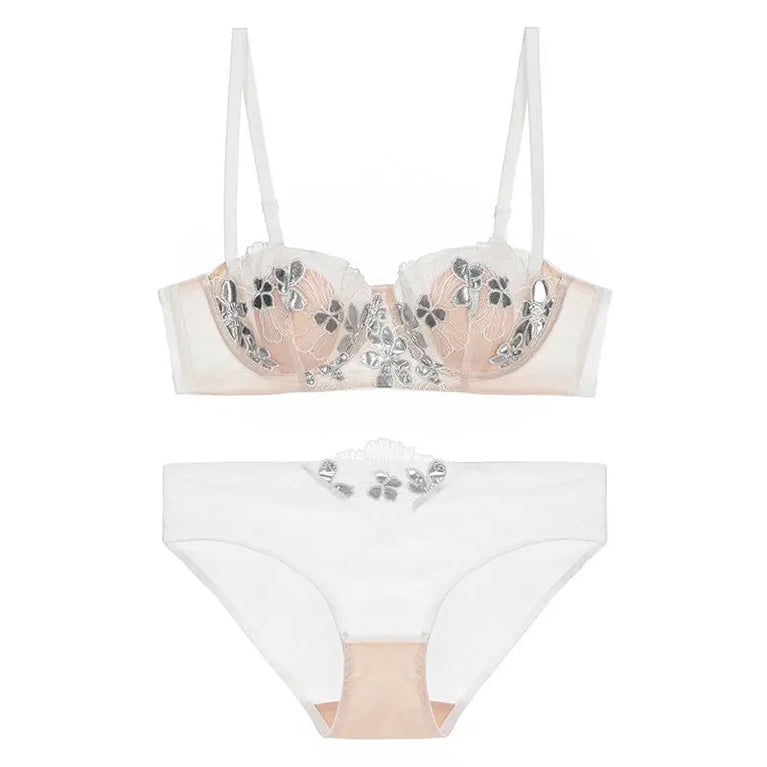 EMBROIDERY PUSH UP UNDERWIRE SEXY LINGERIE BRA SET FLORAL CUP
