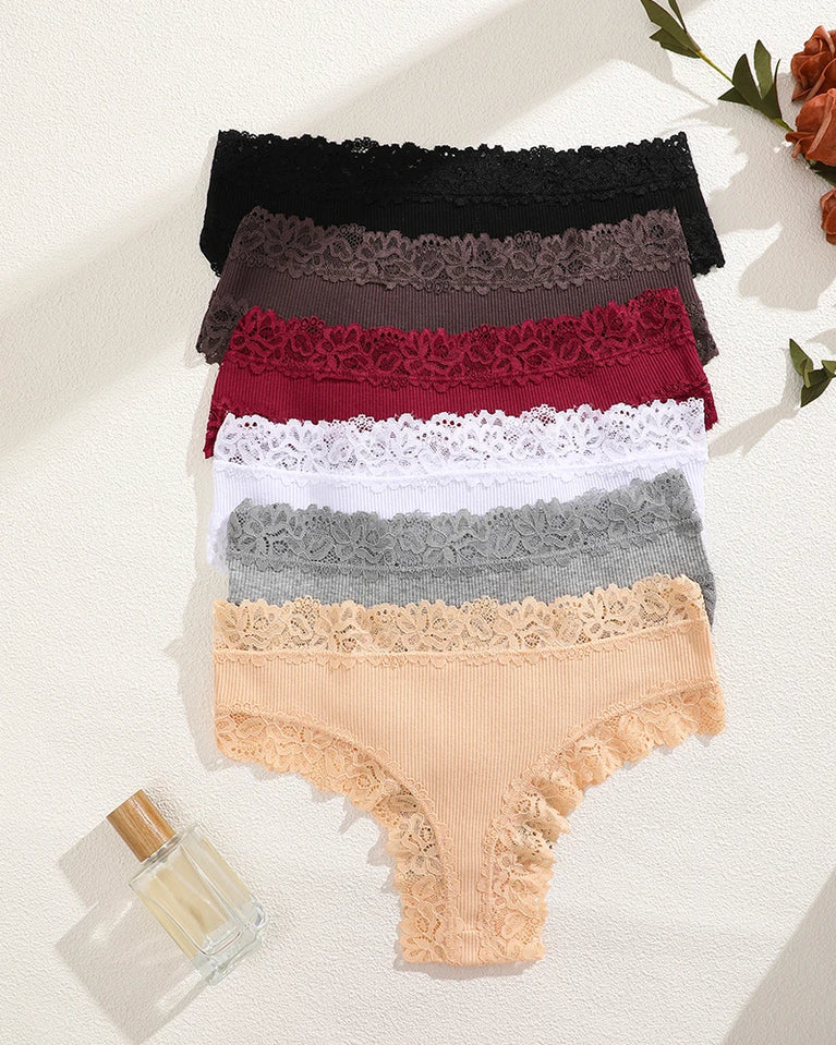Lace Cotton Brazilian G-Strings (6-Pack) – Low-Rise Breathable Sexy Lingerie