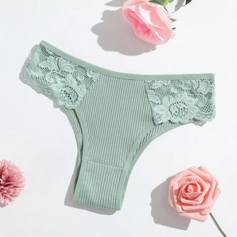 4pc Cotton Lace Set | Low-Waist Brazilian Briefs