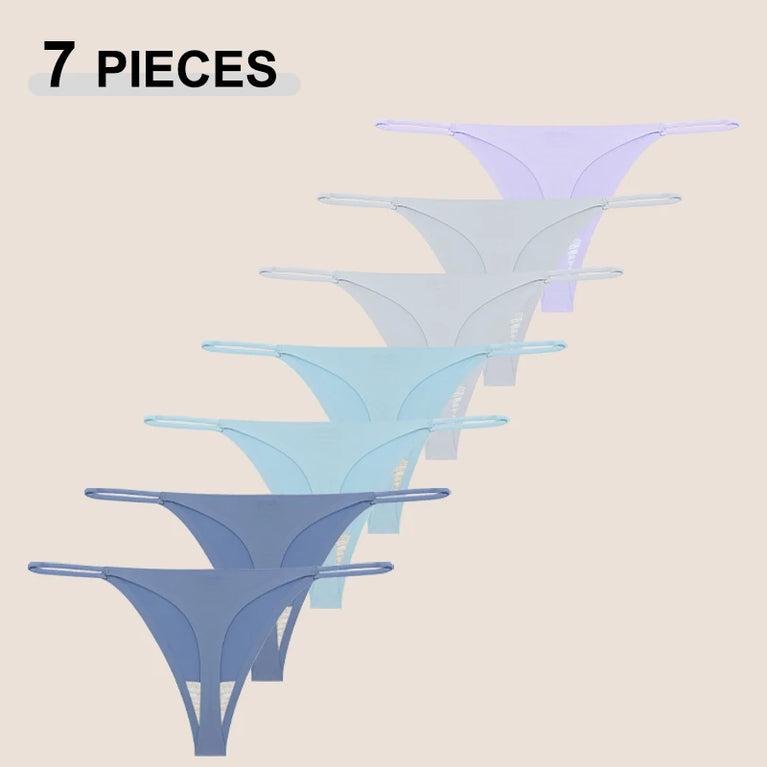 7-Pcs Traceless Ice Silk Thongs – Ultra-Thin Breathable Low-Rise G-String Set for Women