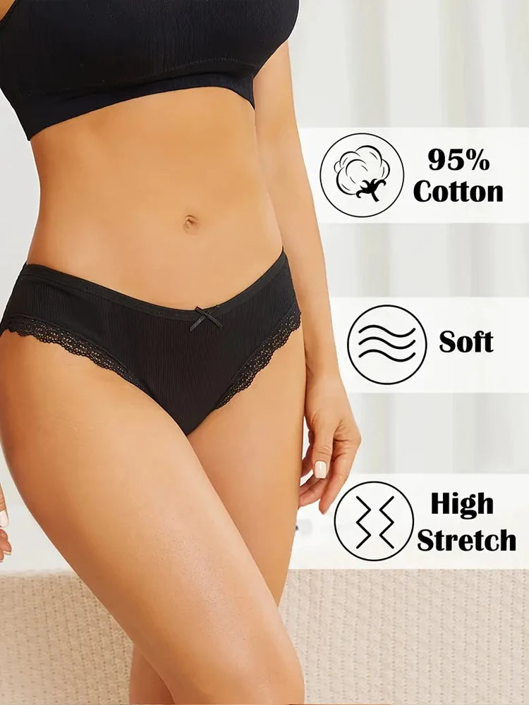 6pc Cotton Lace Panties | Crossed Belt Brazilian Briefs