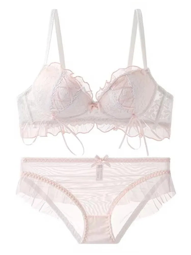 French Butterfly Lace Bra Set | Wire-Free Push-Up Lingerie