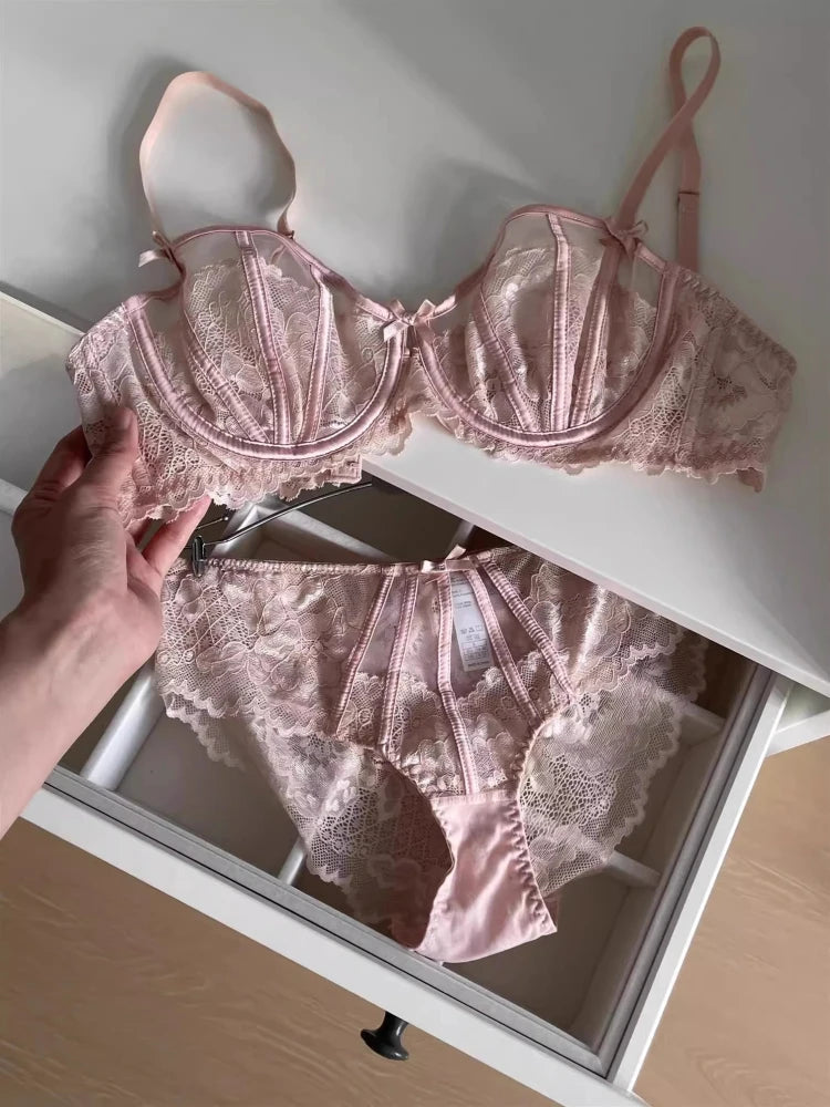 French Floral Lace Bra Set | Ultra-Thin Underwire Minimiser
