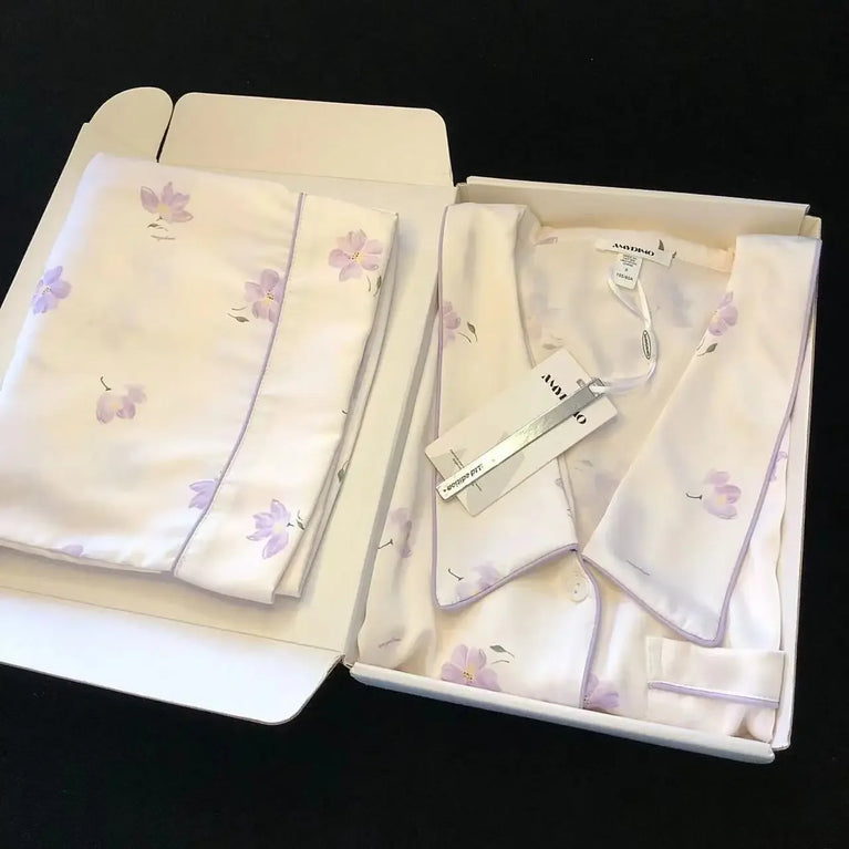 Women’s Floral Faux Silk Pajamas | 2-Piece Lapel Lounge Set