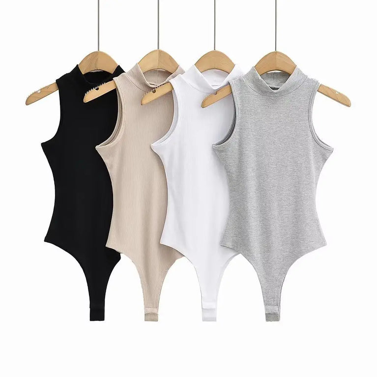 Turtleneck Sleeveless Knit Bodysuit | Summer Y2K High-Stretch Slim Fit