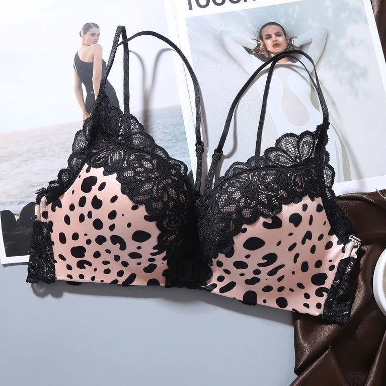 Leopard Print Bra Set | Wireless Push-Up Lingerie