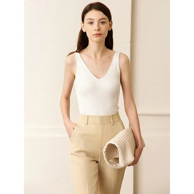 Minimalism V-Neck Knitted Camisole | Office Lady Tank