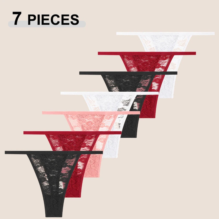 7pc Lace G-Strings | Floral Low-Rise Sexy Thongs