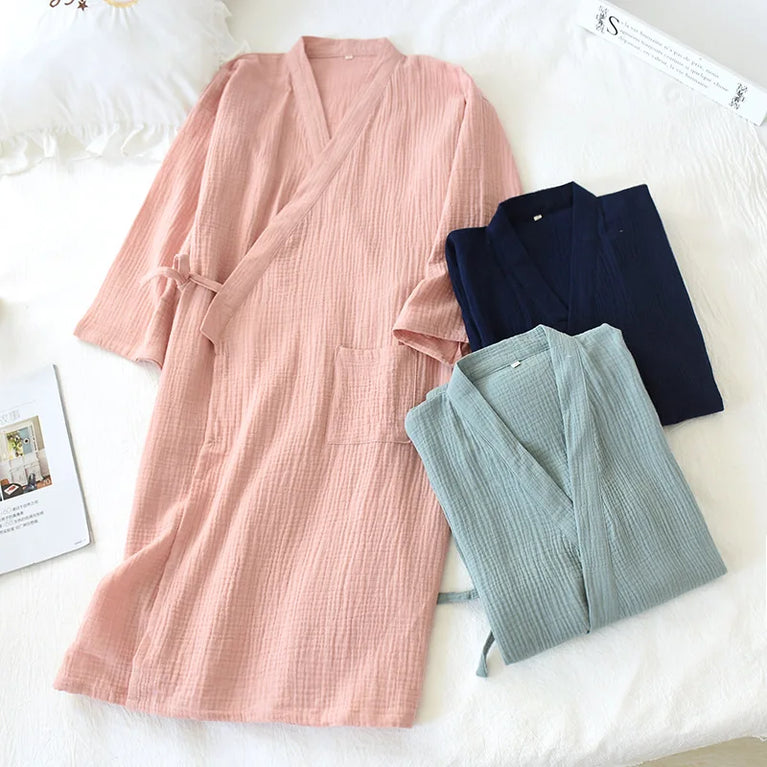 Cotton Crepe Robe | Japanese Summer Kimono-Dressing Gowns