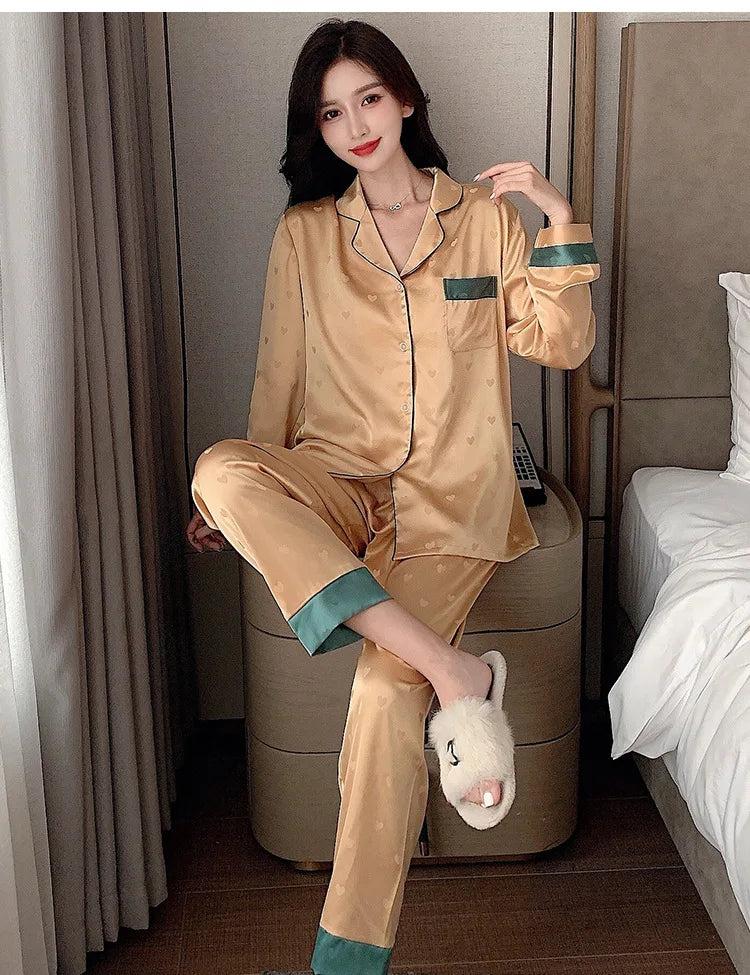 Women’s Ice Silk Animal Print Pajama Set | Autumn 2-Piece