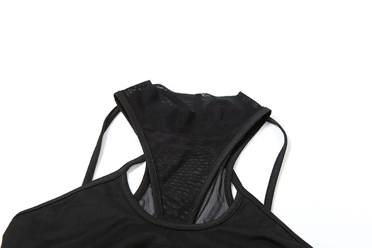 Gothic Techwear Bodysuit | Cyber Y2K Mesh Patchwork