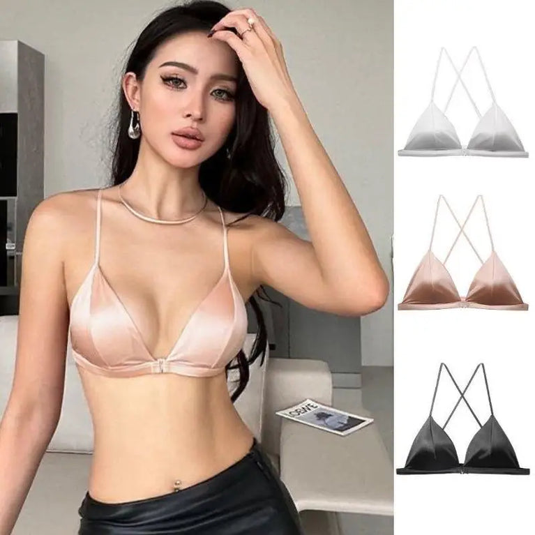 French Satin Front-Buckle Bra | Seamless Small-Bust Push-Up